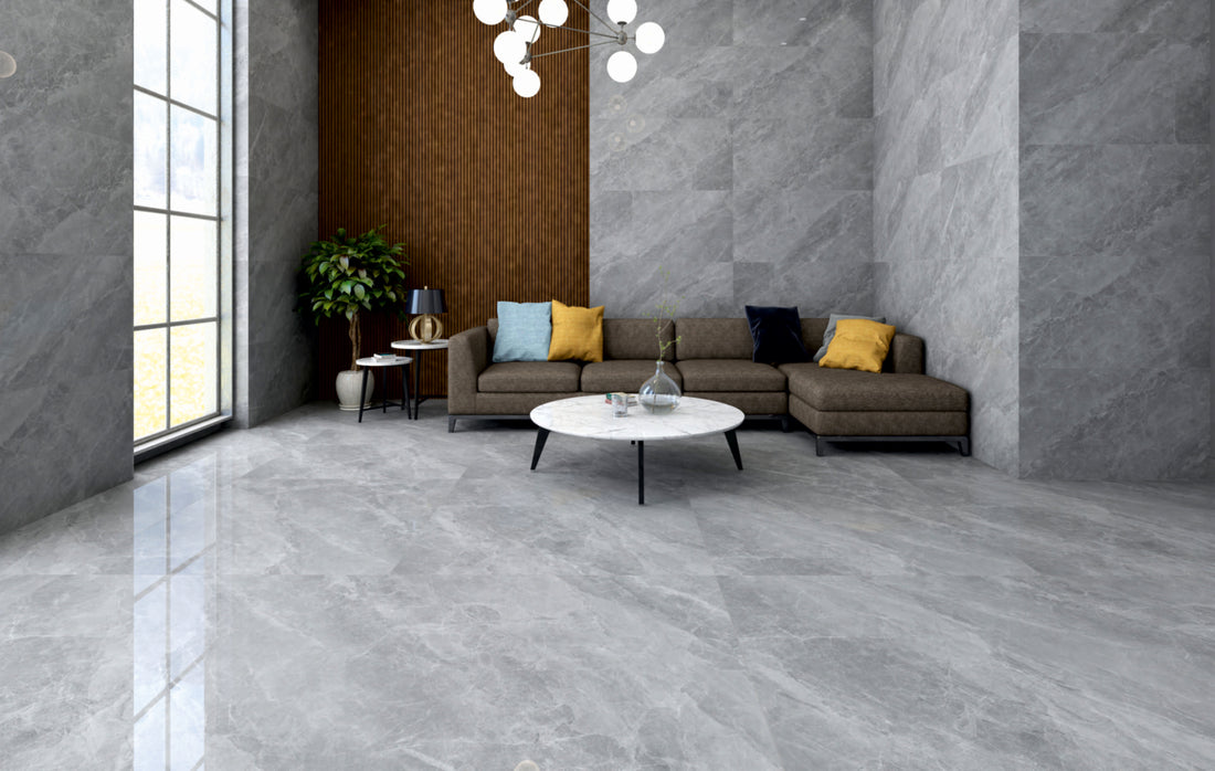 Carrelage sol / mur effet marbre ATLANTIC GRAPHITE l.60 x L.120 cm Brillant LIMCARO