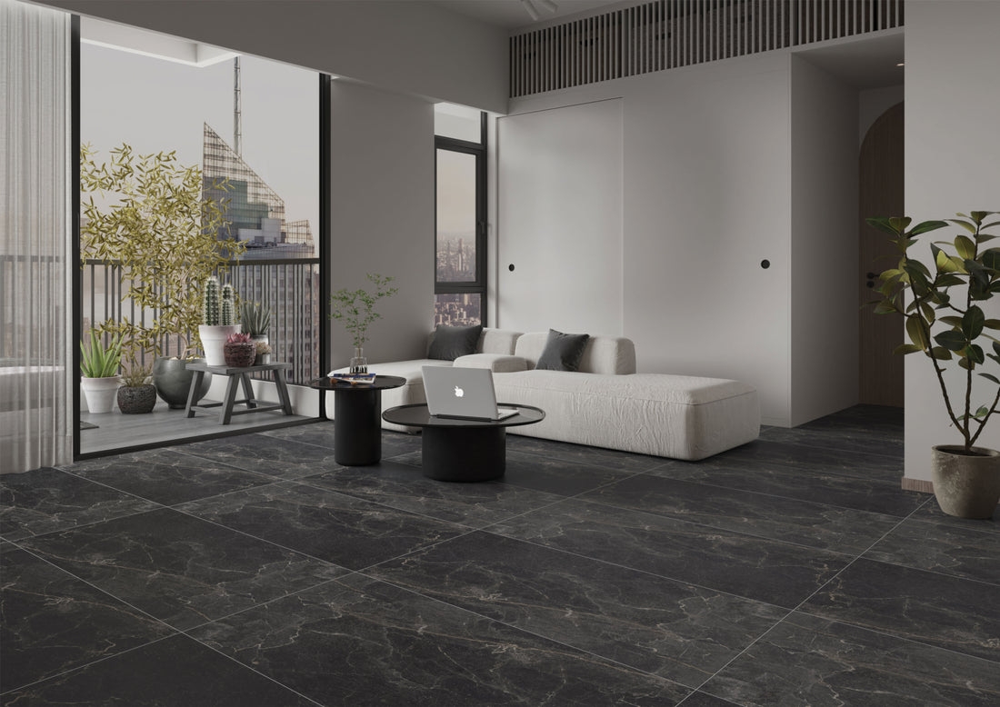 Carrelage sol / mur effet marbre DRAPE NERO  l.60 x L.120 cm Mat LIMCARO