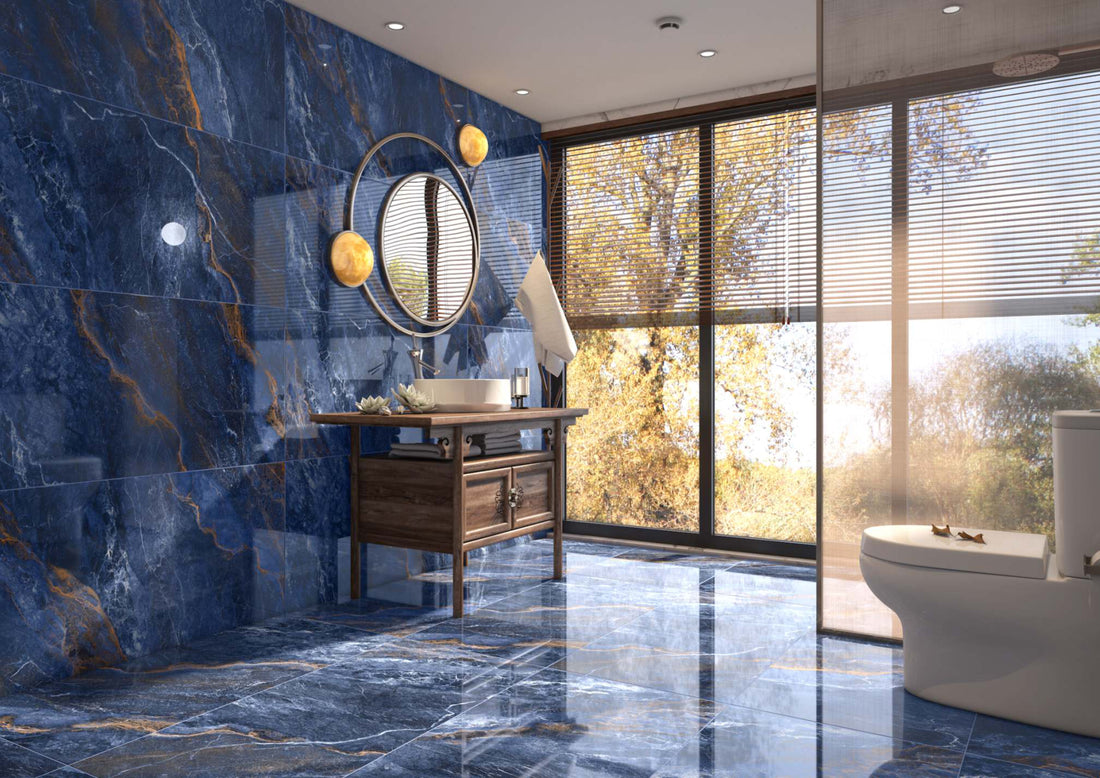 Carrelage sol / mur effet marbre LYTHOS BLUE l.60 x L.120 cm Brillant LIMCARO