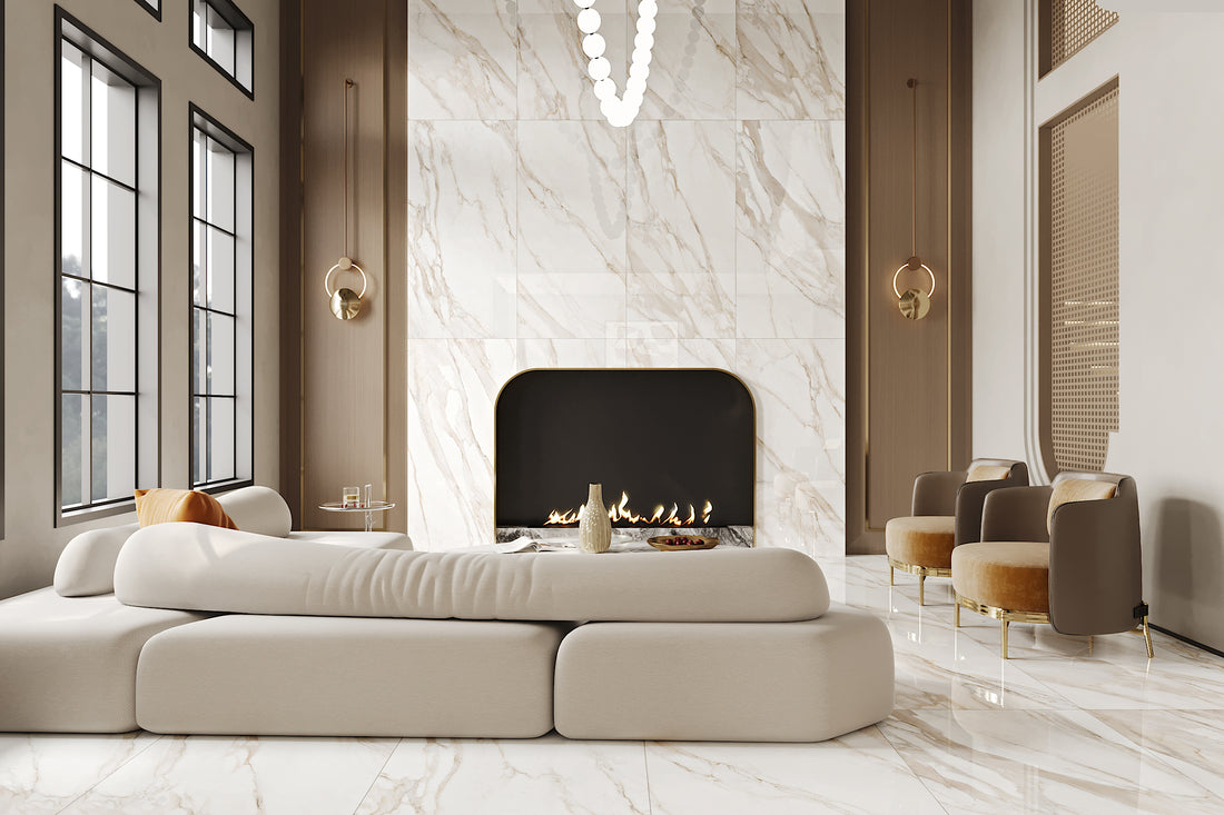 Carrelage sol / mur effet marbre MAJESTIC ORO BIANCO  l.60 x L.120 cm Brillant LIMCARO