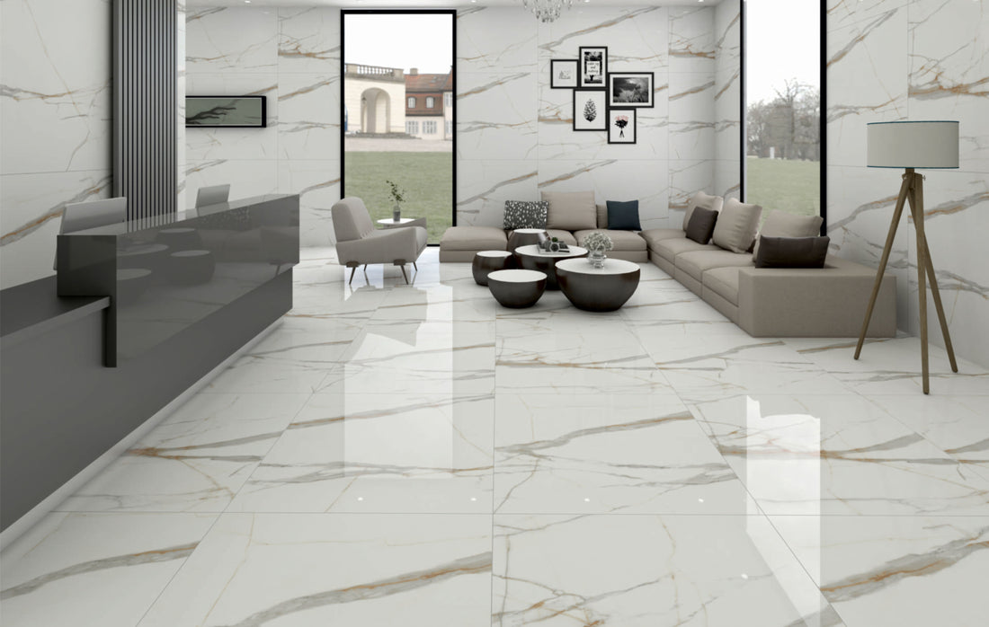 Carrelage sol / mur effet marbre VOLGA STATUARIO l.60 x L.120 cm Brillant LIMCARO