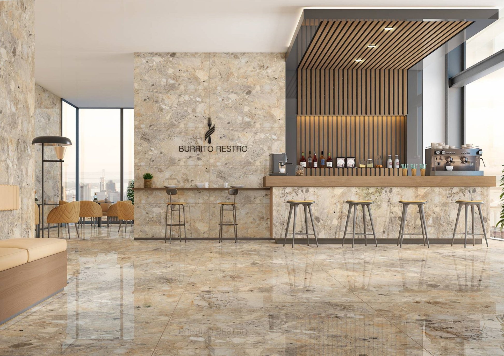 Carrelage sol / mur effet BRIZEIT BEIGE l.60X L.120 cm Glossy LIMCARO - LIMCARO FRANCE