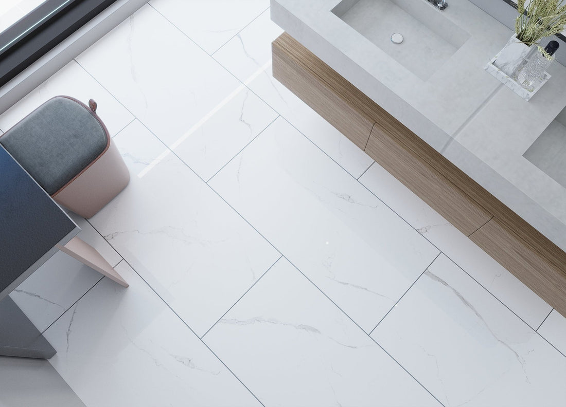 Carrelage sol/mur effet marbre Full Lappato BIANCO RIVER BRILLANT l.60 x L.120 x 0,7 cm LIMCARO(paquet de 2.16 m2) - LIMCARO FRANCE