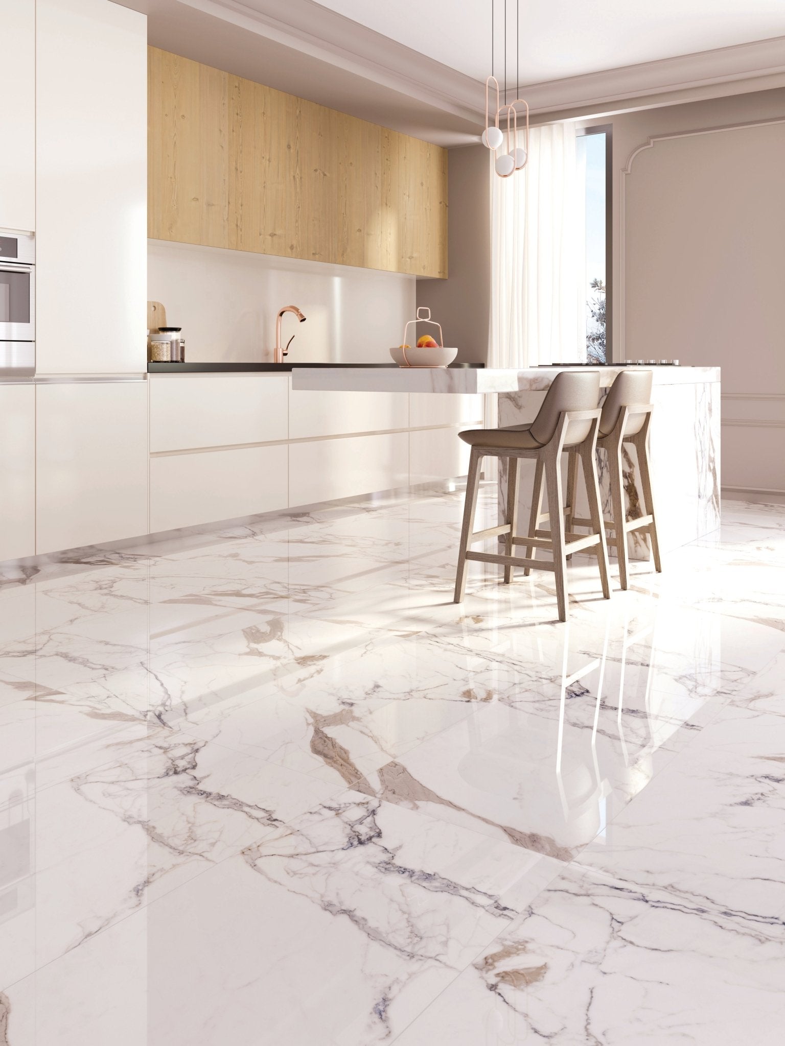 Carrelage sol/mur effet marbre Full Lappato PAONAZZO BRILLANT l.60 x L.120 x 0,7 cm LIMCARO (paquet de 2.16 m2) - LIMCARO FRANCE