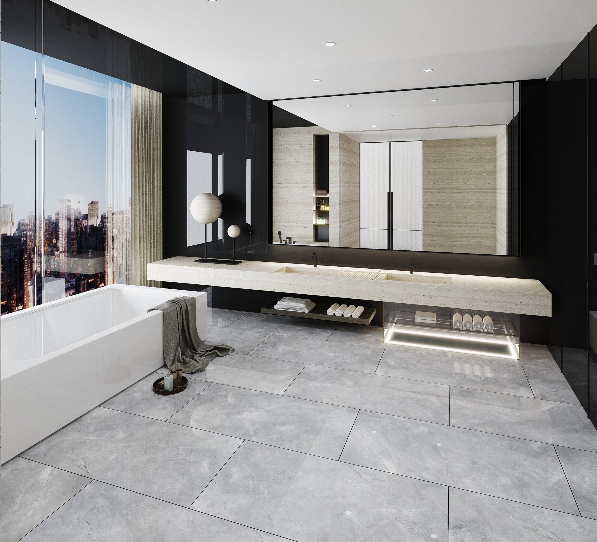 Carrelage sol/mur effet marbre Full Lappato PULPIS GREY l.60 x L.120 x 0,7 cm LIMCARO (paquet de 2.16 m2) - LIMCARO FRANCE