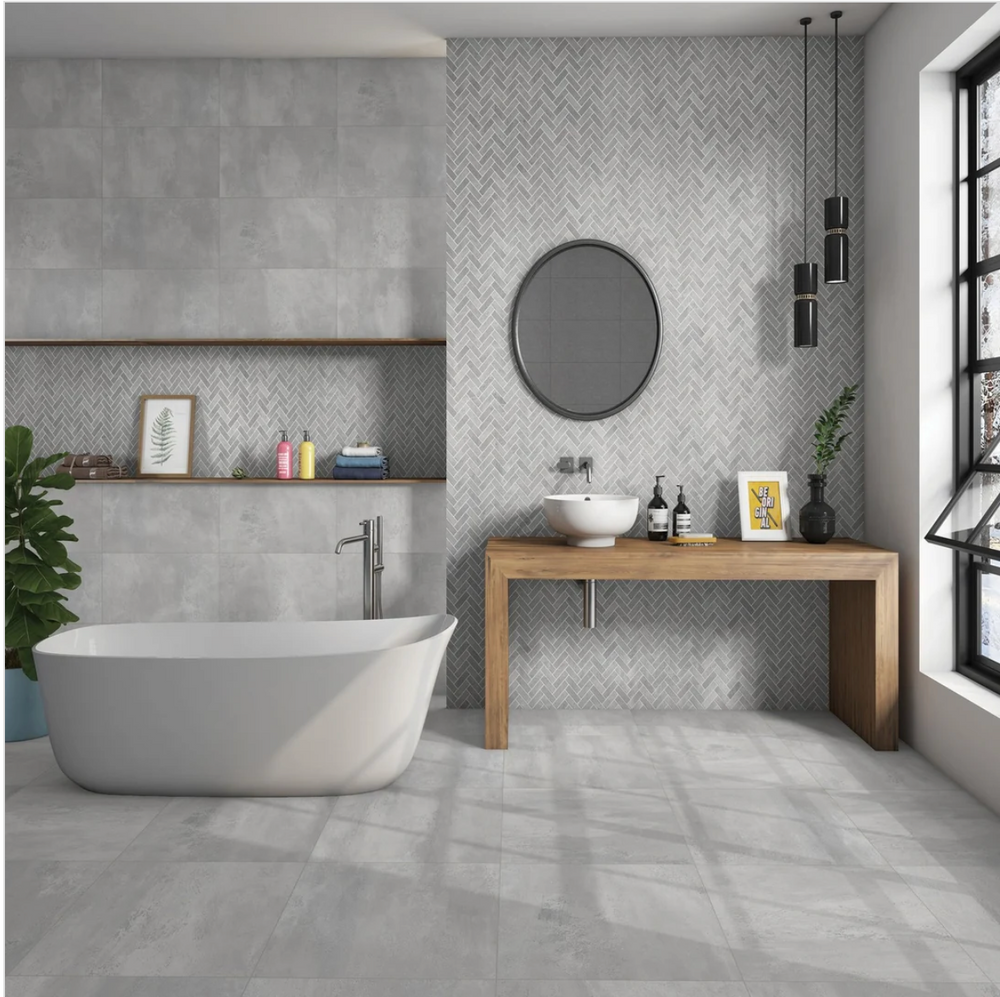 Carrelage sol / mur effet pierre CONCRETE GREY l.60 x L.120 cm Brillant LIMCARO