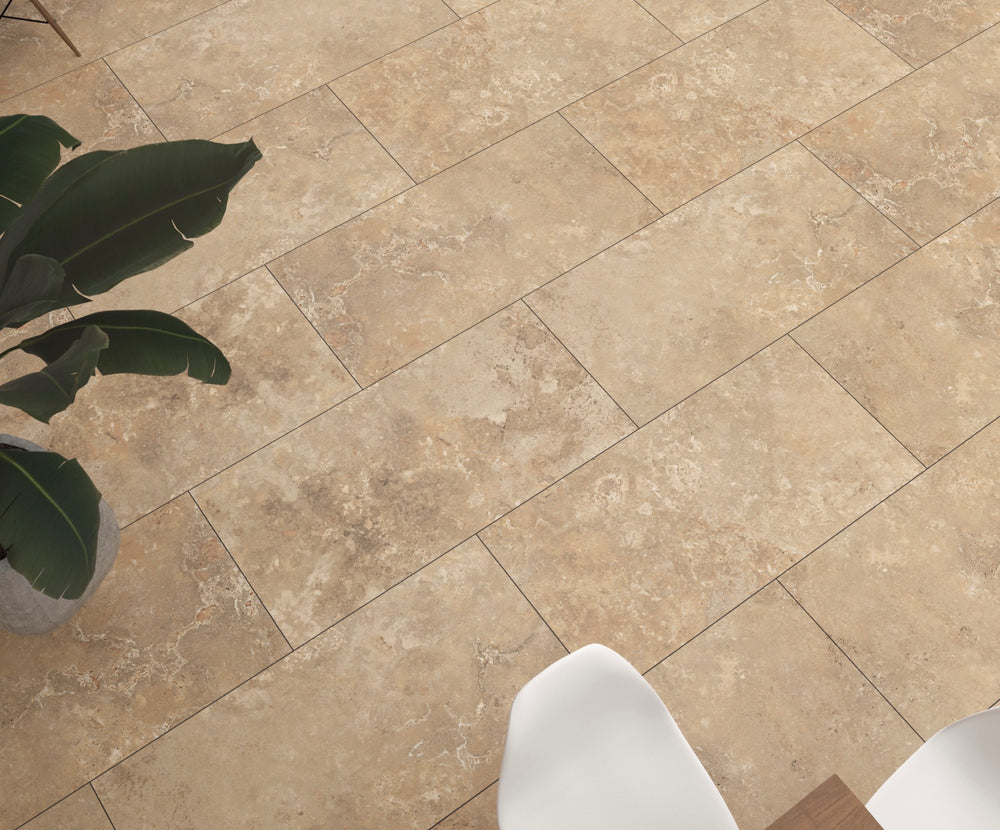 Carrelage sol / mur effet travertin CREMA TRAVERTINO l.60 x L.120 cm Mat LIMCARO
