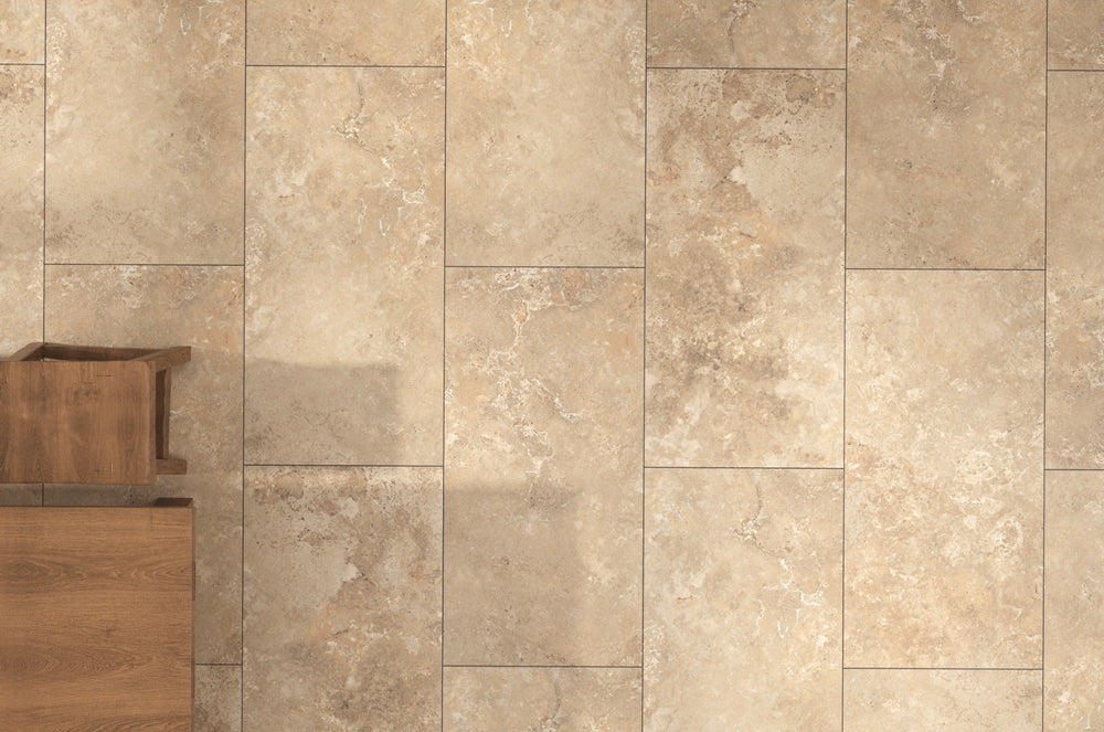 Carrelage sol / mur effet travertin CREMA TRAVERTINO l.60 x L.120 cm Mat LIMCARO