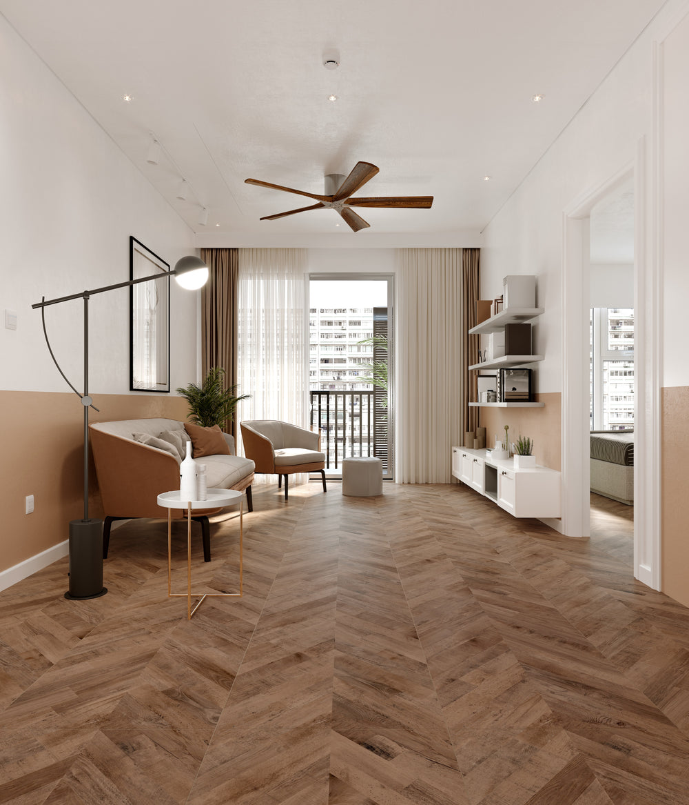 Carrelage sol / mur effet bois chevron FISHWOOD CERISIER l.60 x L.120 cm Mat LIMCARO