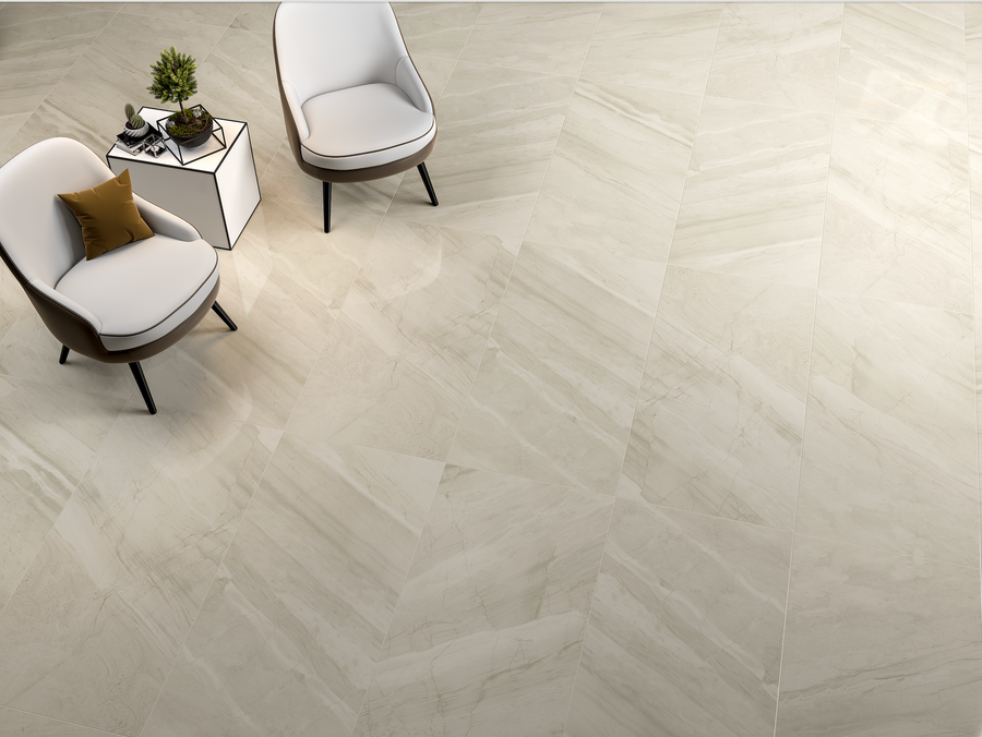 Carrelage sol / mur effet pierre MARRAKESH CREME l.60 x L.120 cm Brillant LIMCARO
