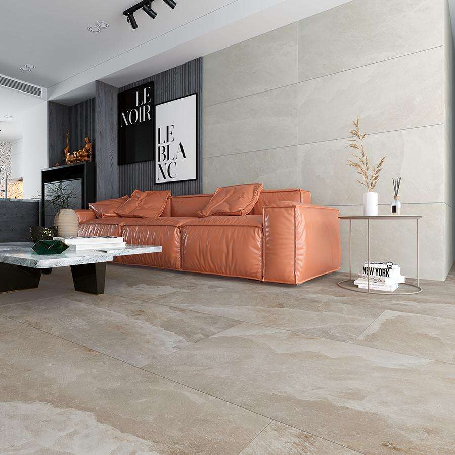 Carrelage sol / mur effet pierre SALT CAVE TAUPE l.60 x L.120 cm Mat LIMCARO